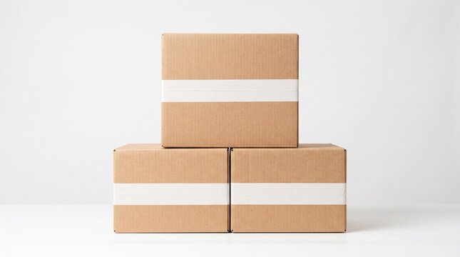 A stack of three blank cardboard shipping boxes on a plain white background.