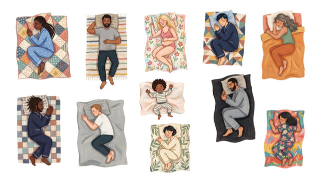 Top View Sleeping People Vector Collection with Different Ethnic Characters in Various Sleeping Poses