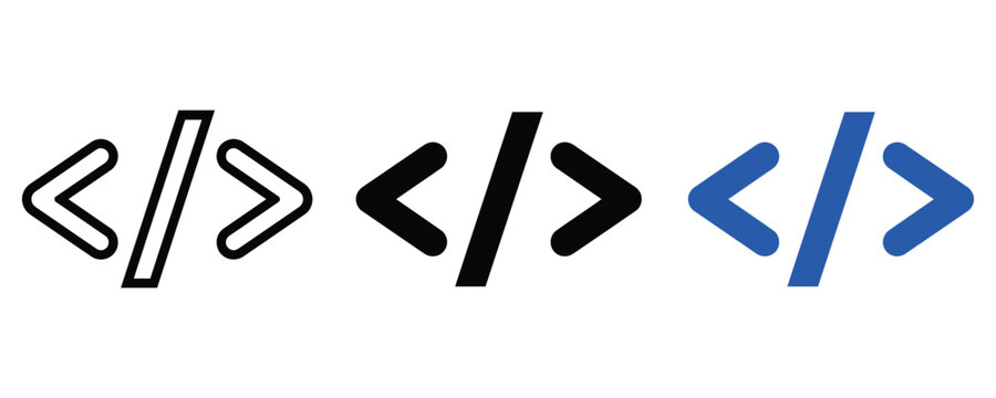 Code tags bracket icons in outline solid blue variations for web development programming development software computer interface collection technology developer language application
