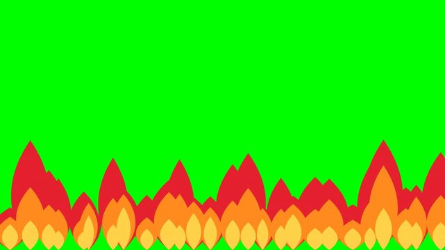 4K green screen fire flames - stylised flames rise and flicker along the bottom edge, motion graphics overlay element for streamers and video editors, chroma key