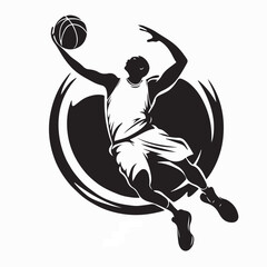 Basketball Player Performing Slam Dunk Silhouette Vector Illustration  © Sutarno