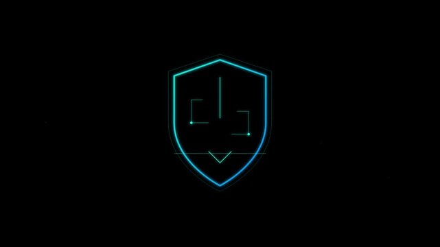 firewall shield security icon with neon glitch effects