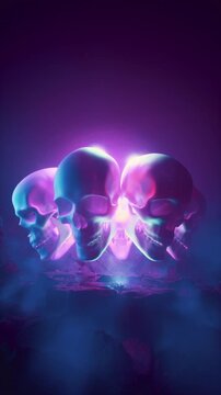 Gothic Fantasy Background Loop Featuring Multiple Skulls Spinning In Symmetrical Ring