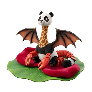 Fantasy chimera creature with panda head and bat wings