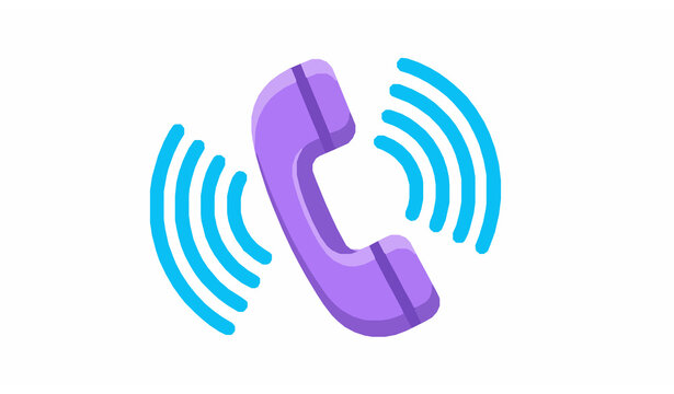 3D Phone Call Icon Vector &ndash; Purple Handset with Blue Ringing Signal Cartoon Illustration