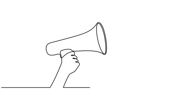 An animated video depicting a hand holding a megaphone. The concept of a person's hand tightly gripping a megaphone, ready to speak and provide information about money and dollars, is presented in a s