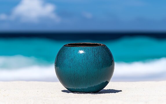 Teal sphere on beach