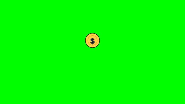 4K green screen INSERT COIN arcade game HUD - a spinning coin over a blinking arcade insert coin prompt, retro gaming motion graphics overlay for streamers and gamers, chroma key