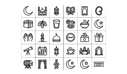 Ramadan Editable Stroke Line Icon Set Islamic Thin Outline Vector Collection © MD