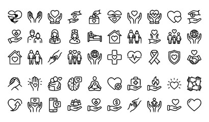 Fototapeta premium Caring Hands Heart Line Icon Pack Editable Stroke Charity Healthcare Vector