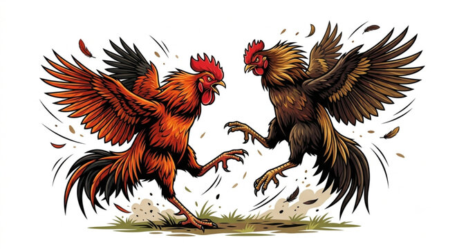two roosters fighting vector illustration