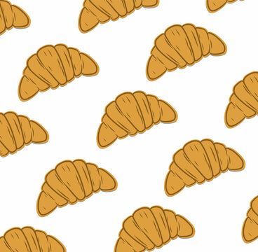 Doodle Croissant pattern. Bread background. seamless pattern of Croissant. bakery doodle theme pattern. doodle croissant pattern illustration.