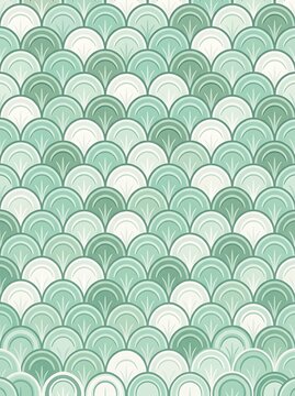 Mint green and white repeating fish scale pattern