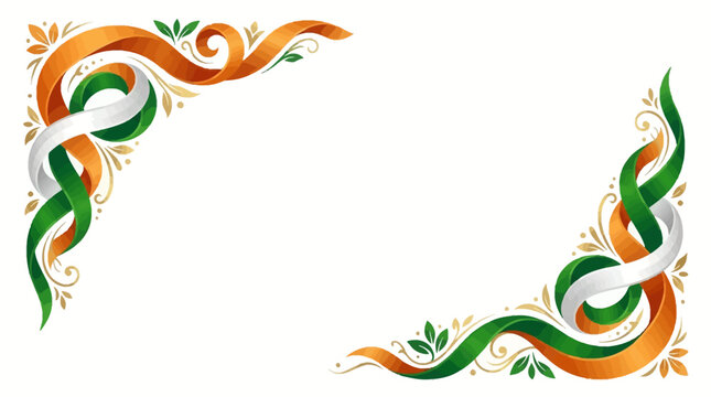 Decorative corner borders with tricolor ribbons and green leaves