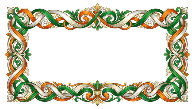Ornate scrollwork frame in tricolor saffron white and green