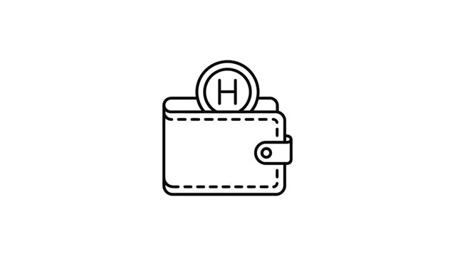 Minimalist line icon of a wallet with a H coin symbol.