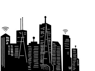 Obraz premium Smart City Skyline with Wireless Network Connectivity Vector Illustration