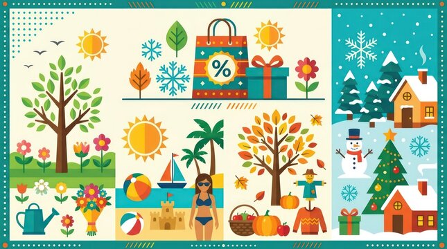 Seasonal icons and symbols collage.