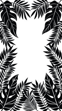 Monochrome Tropical Palm Leaves Border Template