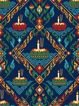 Traditional thai festival seamless pattern with lotus floats