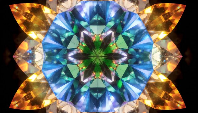 Complex symmetrical kaleidoscope pattern of colorful crystal shards
