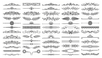 Vintage style decorative elements and divider set with dividers elements ornaments flourishes calligraphy decoration collection separators typography stationery invitation © Designer Pac 2