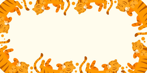 adorable tiger cubs frame border for jungle theme decor © foxndeer