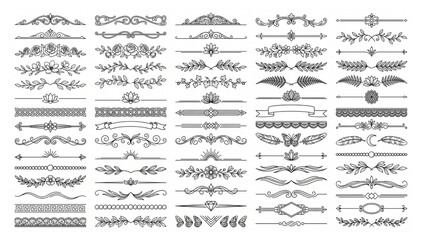 Collection of elegant page dividers and text separators with dividers separators ornaments flourishes calligraphy decoration elements collection typography stationery invitation © Designer Pac 2
