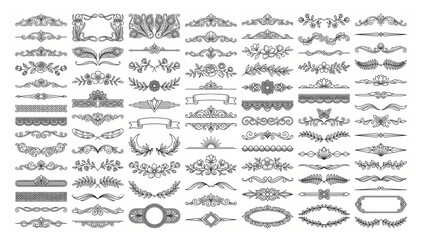 Set of decorative dividers and ornaments for page design with dividers ornaments flourishes calligraphy decoration elements collection separators typography stationery invitation © Designer Pac 2
