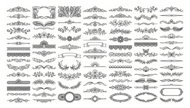 Set of decorative dividers and ornaments for page design with dividers ornaments flourishes calligraphy decoration elements collection separators typography stationery invitation