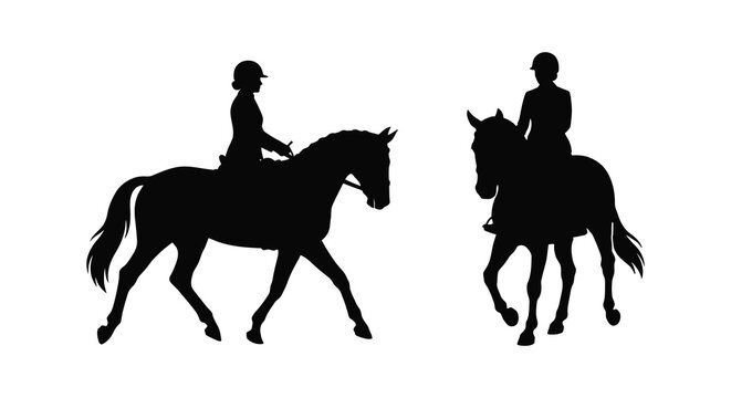 Horse riders on horseback black silhouette equestrian