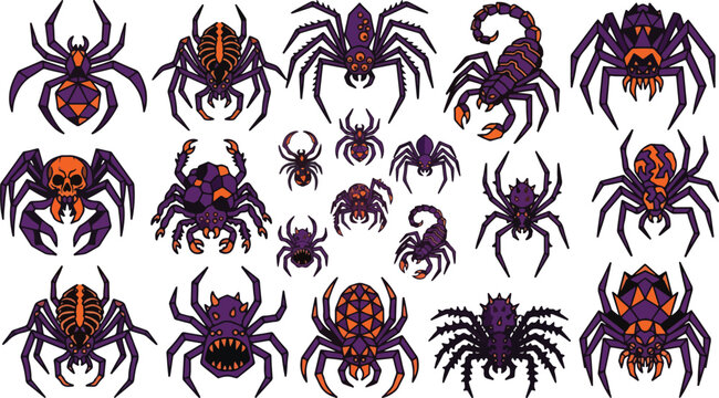 Halloween spiders and scorpions collection creepy crawly vector graphics