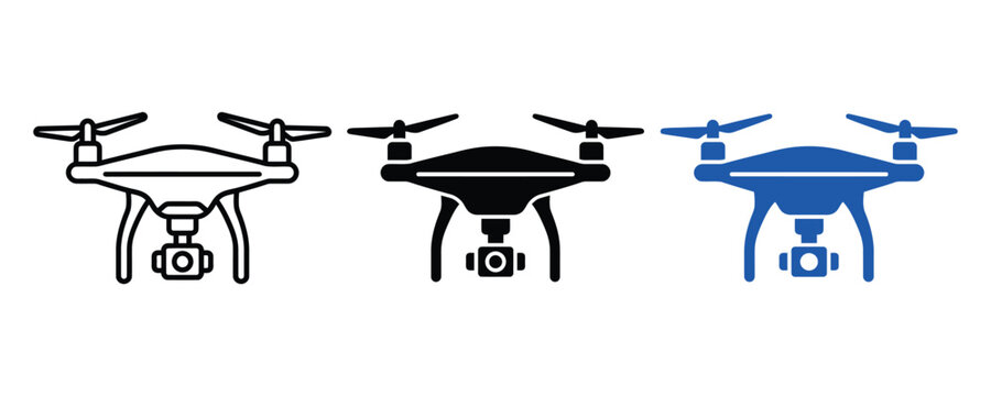 Set of drone icons in different styles including outline solid and blue vector illustration with quadcopter technology aviation robotics electronic navigation surveillance illustration