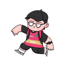 Boy Wearing Glasses and Jersey Running Cartoon Character Illustration