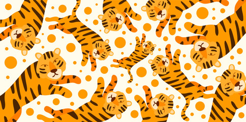 jumping tigers pattern decorative pattern for kids and fun © foxndeer