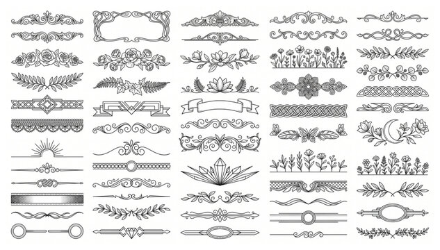 Set of decorative dividers and ornate flourish elements with ornament flourish calligraphy decoration ornamental invitation illustration decorative collection horizontal separator