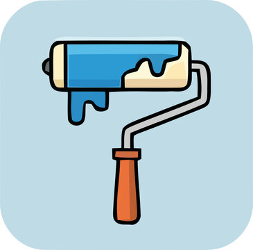 Paint roller with blue paint. Vector illustration of a wall painting tool icon.
