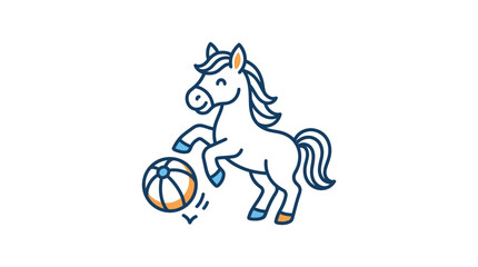 Horse Playing Basketball Cartoon Style.