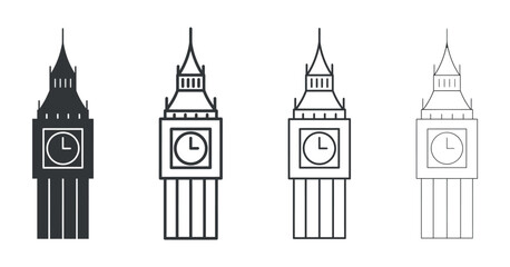 Big ben clock tower silhouettes in varying line weights on a transparent setting © MOHAMMAD