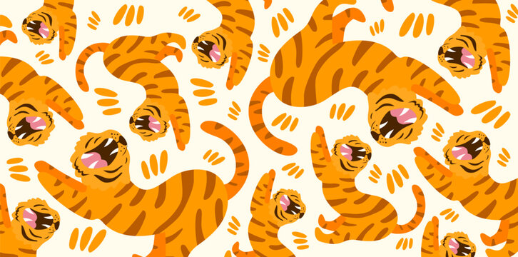 playful jumping tigers decorative pattern for kids and fun