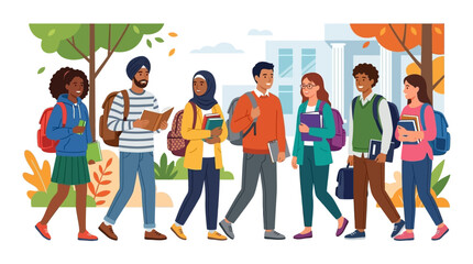 Obraz premium Diverse group of students walking on university campus