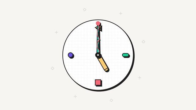 Animated Clock Moving Hands Showing Time Change.