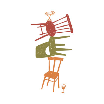 Hand drawn retro chair vector illustration. Vintage print in doodle style. 
