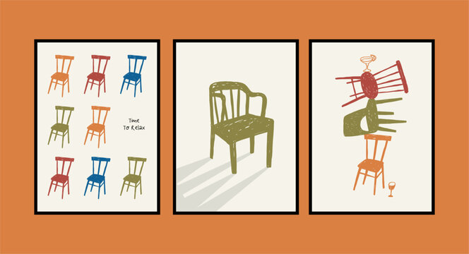 Hand drawn retro chair vector illustration. Vintage print in doodle style. 