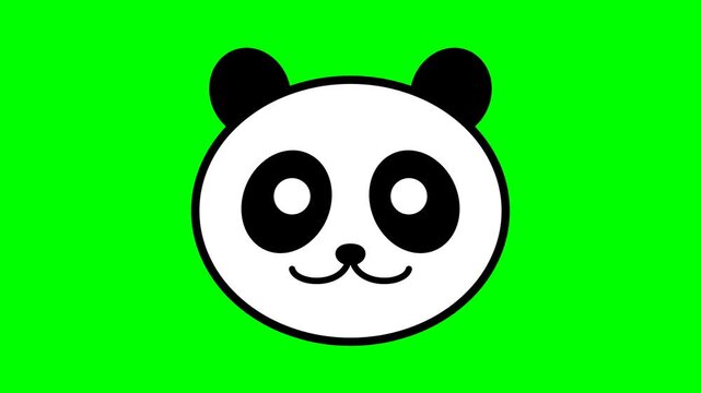Cute Cartoon Panda Face Loop Isolated on Green Screen Background