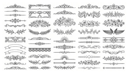 Set of decorative dividers and ornate flourishes for page decoration with graphic design divider line ornament flourish decoration calligraphy collection typography ornamental © Designer Pac 2