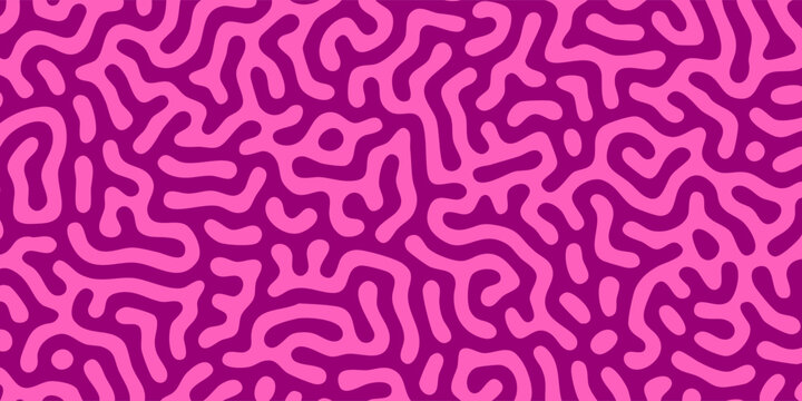 Seamless turing pattern background. Abstract organic fluid labyrinth vector in pink and purple colors, perfect for trendy fashion wallpaper or cover design.