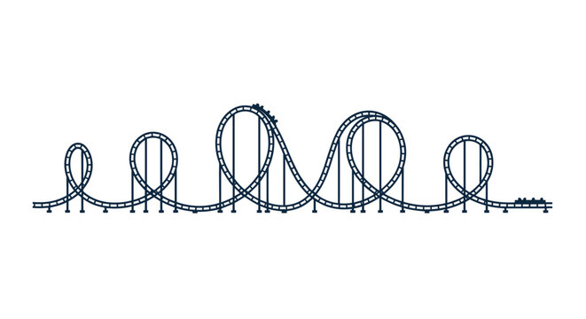 Roller coaster track silhouette with loops and carts