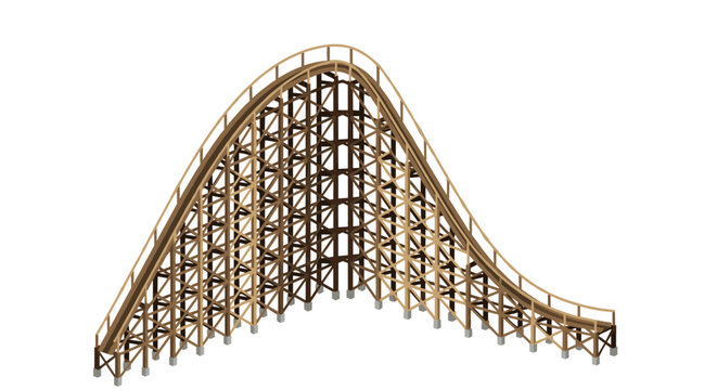 Wooden roller coaster section with steep climb and drop