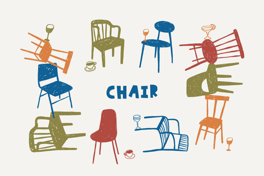Hand drawn retro chair vector illustration. Vintage print in doodle style. 